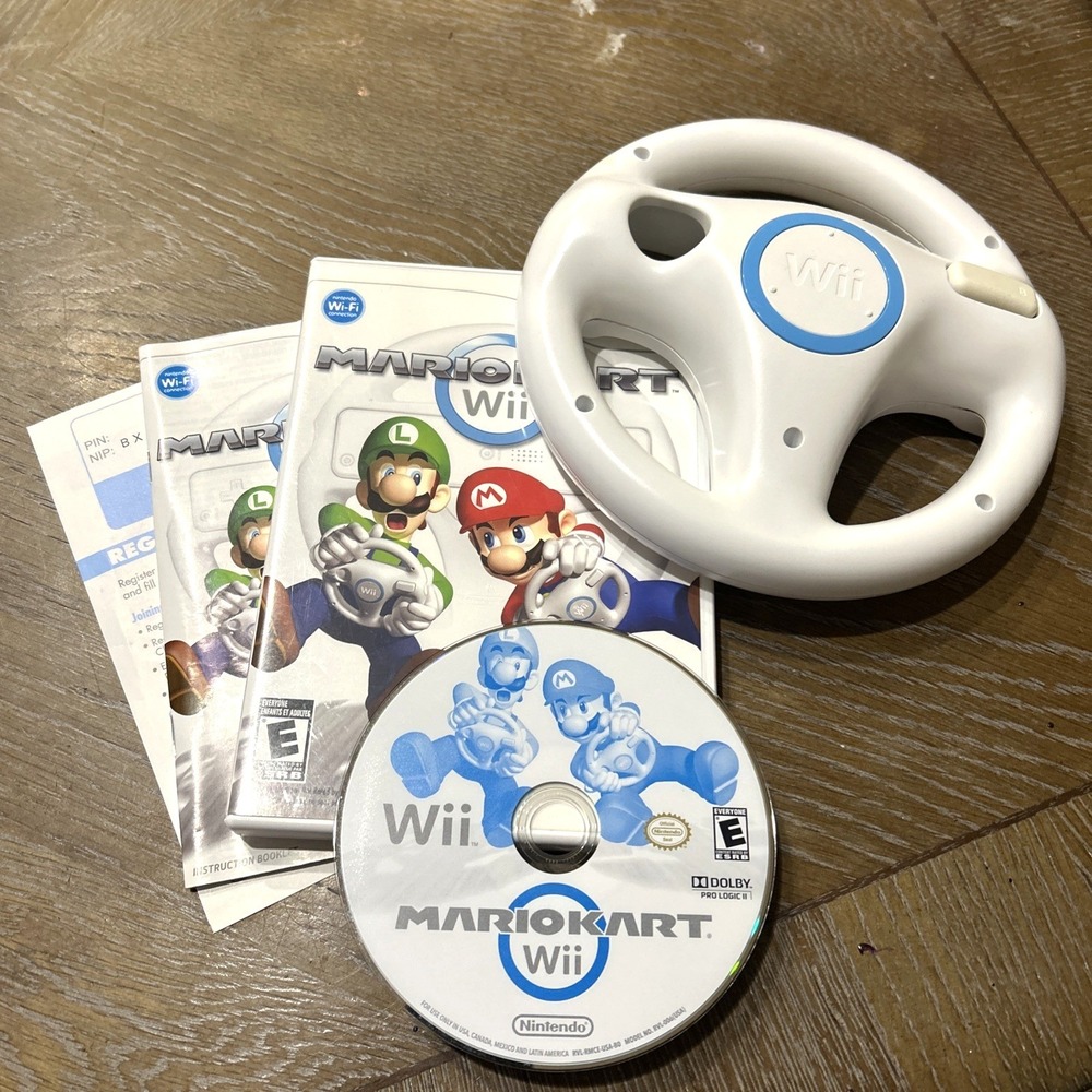Mario Kart Wii (Nintendo Wii 2008) CIB Complete In Box & Steering Wheel OEM